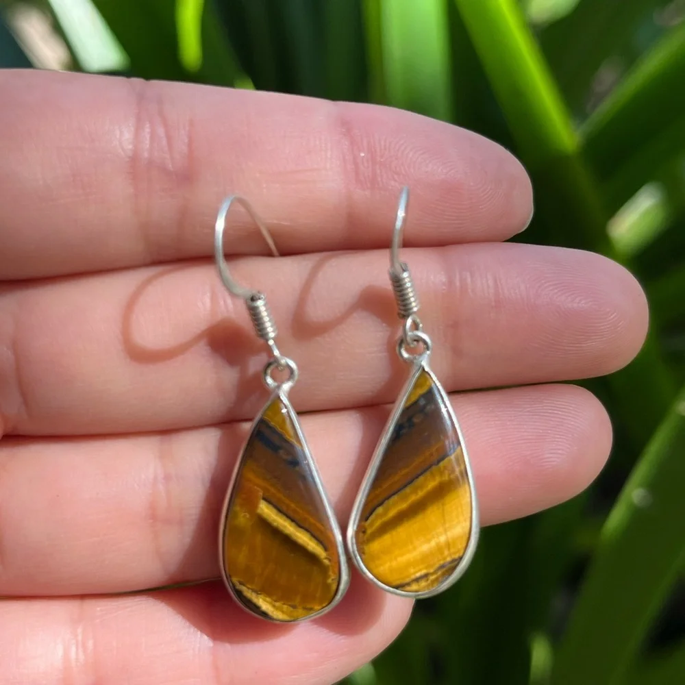 Silver plated dainty‎ tiger eye earrings